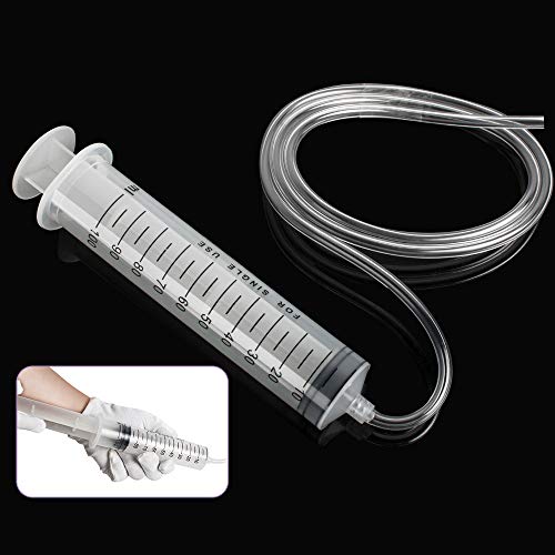 100ml Syringe with Handy Plastic Tubing, Carejoy Large Plastic Indutrial Syringes + 80cm(31.5in) Long Hose Fluid Suction Injector for Scientific Labs Injecting, Drawing Oil, Fluid and Water