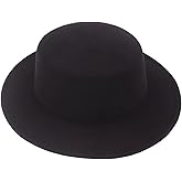 Fashion Wool Blend Fedora Hat Wide Brim Church Flat Top Derby Cap for Men Women Black