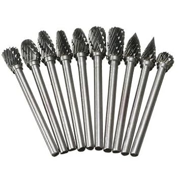 Generic 10Pcs 1/8 Inch Shank Tungsten Carbide Burr Rotary Drill Bits Cutter Files Set