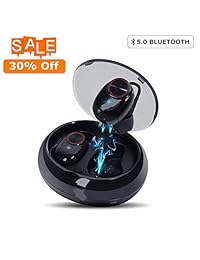 Auriculares estéreo inalámbricos Auriculares estéreo con audífonos Bluetooth con calidad de sonido de alta fidelidad, audífonos estéreo de bajos profundos con versión 5.0 Bluetooth con funda de carga y micrófono, compatibles con teléfonos iPhone y Android