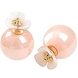 Stud Earrings Shell Flower Mother Of Pearl Double Side To Wear For Women By SUYAN (Pink)
