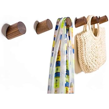 Wall Hooks, Felidio Natural Wood Coat Hooks Wall Mounted (Pack of 2pcs) - Rustic Wall Coat Rack Hat Hooks Robe Hook Entryway Wall Hangers Heavy Duty Hooks for Hanging Towels (Black Walnut)