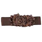 Women's Fashion Flower Elastic Stretch Waist Belt Wide Stretch Waistbands (Brown)