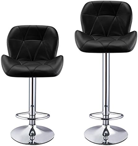 Hindom Bar Stools, Modern Leather Adjustable Synthetic Hydraulic Swivel Bar Stool, Set of 2, Black 2(US Stock)