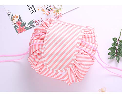 TANTO Lazy Makeup Bag Drawstring Cosmetic Bag Portable Quick Pack Travel Makeup Pouch Case Multifunctional Waterproof Toiletry Bags Makeup Brushes Storage Organizer (Pink and Blue) - Thumbnail 3