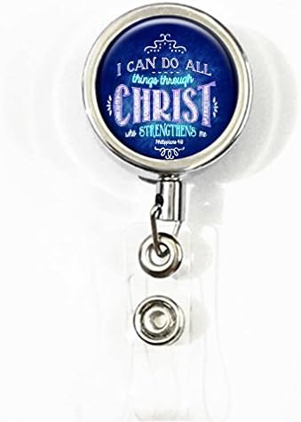 RainbowSky Quote - I Can Do All Things Through Christ Who Strengthens Me Business ID Card Name Tag Retractable Badge Holder Reel with Belt Clip, Silvery, C1101