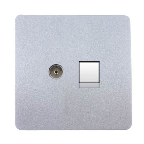 Trendi Modern Glossy Tactile TV Co-axial Socket + PC RJ45 Cat 5e & Cat 6 Ethernet Socket Silver