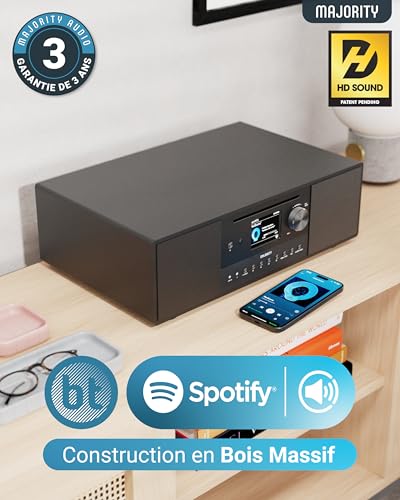 Internet Radio, CD Player, FM Dab+ Radio and Powerful Subwoofer | 2.1 120W Stereo System | Bluetooth Enabled | Spotify Connect and Podcasts | MAJORITY Quadriga