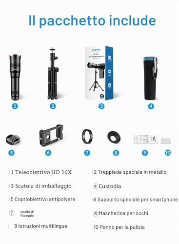 Apexel HD 36X Telephoto Lens for Smartphone, Cell Phone Lens with Tripod for iPhone, Samsung Huawei and Most Smartphones