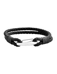 Edforce - Pulsera de piel auténtica trenzada de 2 hebras con cierre de acero inoxidable