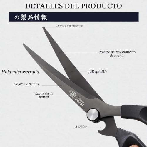 MITSUMOTO SAKARI Japanese Kitchen Scissors, Long Barbecue Scissors | Korean Barbecue Scissors, Offset Kitchen Scissors, Black Multifunctional Kitchen Scissors, Non-Slip Handle
