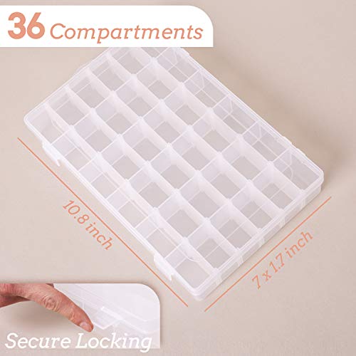 Plastic Organizer Box with Dividers - Clear Organizer Box with 36 Compartments - Best for Letter Board Letters, Bead Storage, Fishing Tackle & Jewelry Box