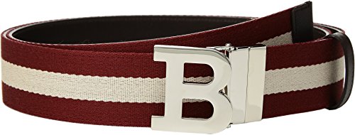 Bally  Men s B Buckle Bally Stripe Canvas and Leather Belt Chocolate/Red/Beige 85 cm (34 in.)