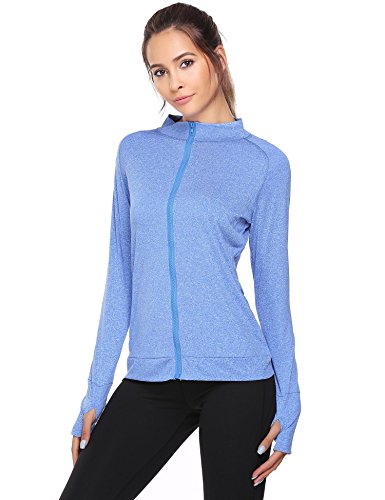 COSBEAUTY Unibelle Women Dri-fit Workout Jacket, Zip Up Stretchy Active Raglan Running Jacket Coat,Blue,X-Large