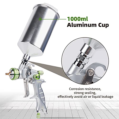 Huepar HVLP Gravity Feed Air Spray Gun, with 3 Knobs for Full