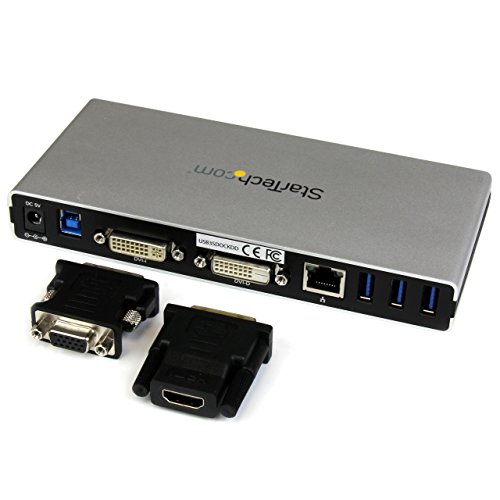 StarTech.com USB Docking Station - Universal USB 3.0 Dock - Dual DVI Monitor with HDMI and VGA Adapters - Ethernet/USB Hub/Audio