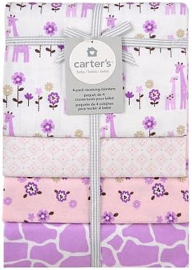 Carter's girly giraffe printed 4 pack flannel receiving blankets