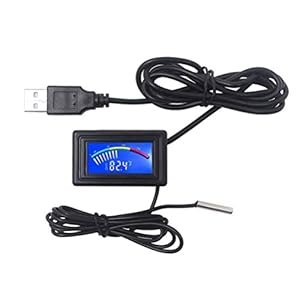 KETOTEK USB Termómetro Digital con Sonda Externa Impermeable DC 4V~25V, Medidor de Temperatura 12V para Acuario Computadora PC Coches Moto Incubadoras Celsius Fahrenheit -50℃~110℃ Pantalla LCD