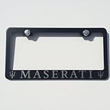 Matte Black Laser Engraved Maserati Stainless Steel USA License Plate Frame With Engraved Steel Logo Screw Cap Combo 12.25