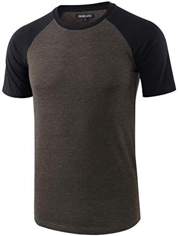 DESPLATO Mens Casual Basic Vintage Active Short Raglan Sleeve Crew Neck T Shirt