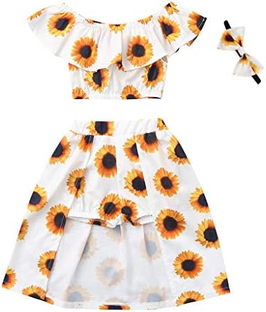 Baby Skirt Sets,Fineser Baby Girls Off Shoulder Sunflower Print Crop Tops Vest+Skirt Pantskirt Outfits Toddler Sets
