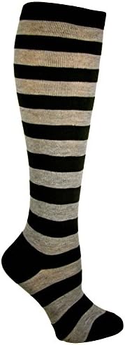 RSG Hosiery Knee High Socks For Teens & Women Solids & Patterns (Black & Grey Stripe)
