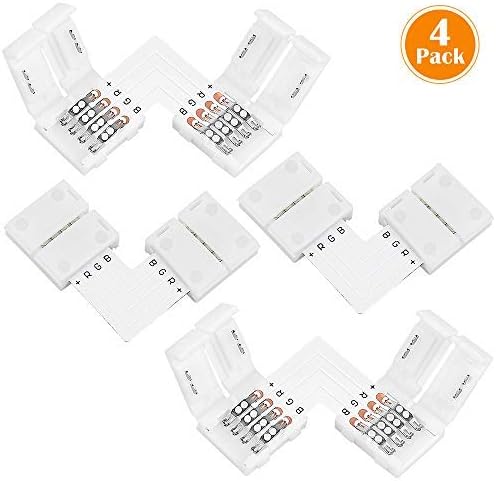 Nexlux L Shape 4 Pins Connector Non-Waterproof Quick Splitter Right Angle Corner Connector 12V 72W Clip for 5050/3528 SMD RGB 4 Conductor LED Strip Lights Strip to Strip (4 Pack)