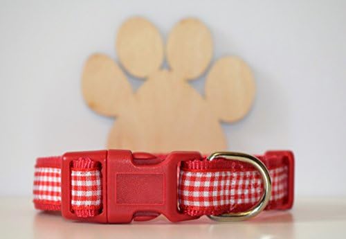 Red Gingham Dog Collar, Medium Dog Collar, Red and White Check, Red Collar, Custom Dog Collar, Pet Collar, Adjustable Collar, Unique Dog Collar
