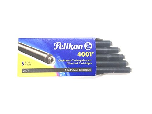 Pelikan 4001 GTP/5 Ink Cartridges for Fountain Pens, Brilliant Black, 1.4ml, 5 Pack (310615)