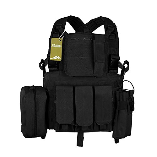 Tactical Vest Chest Rig Black/Tan Airsoft Molle Tactical Chest Vest Ultra-light Breathable Combat Training Law Enforcement Vest Rapid Assault Modular Vest (Black)