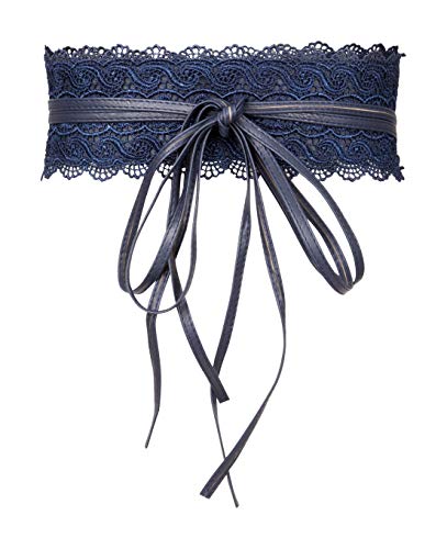 BlackButterfly Obi Net Lace Waist Band Self Knot Tie Up Cinch Belt (Midnight Blue, One Size)