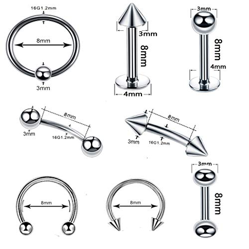 Jconly Piercing Kit - 59Pcs Professional Body Piercing Kit Surgical Steel Piercing Needles 16G Piercing Clamps Ear Tongue Tragus Nipple Nose, Piercing Tools Kit