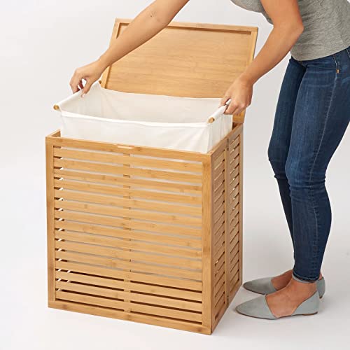 mDesign Bamboo Wood Foldable Laundry Basket Storage Organizer w