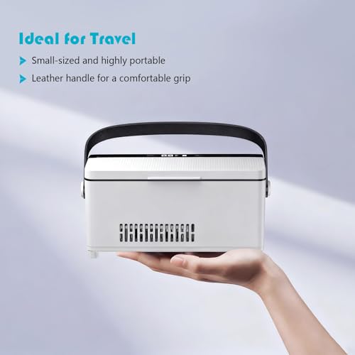 SOUNDCOUS Portable Insulin Cooler Refrigerated Box with Handle 2~8°C Keep Cooling with LED Display, Travel Medical Cooler Box with Handle for Car, Travel, Home, 1 Battery