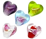 Housweety 50 Mixed Lampwork Glass Color-Lined Foil Heart Beads