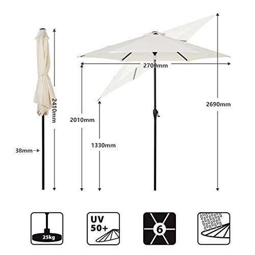 Sekey 270cm Auto Tilt Kurbel Sonnenschirm für Terrasse, Garten, Balkon Sonnenschutz UPF50+ – Bild 3