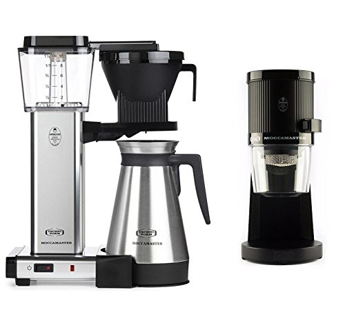 Technivorm Moccamaster KBGT Thermal Carafe Brewer Bundle with Technivorm Moccamaster KM4 TT Grinder - Polished Silver Brewer, Matte Black Grinder