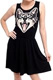 ELLAZHU Women's Yawn Cat Print Sleeveless Long Top Dress Shirt