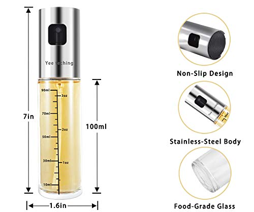 Olive Oil Sprayer Set, Yeeteching 100ml 4 In 1 Oil Dispenser Glass Bottle for in Grilling, Kitchen, Salad,Control Diet-2packs