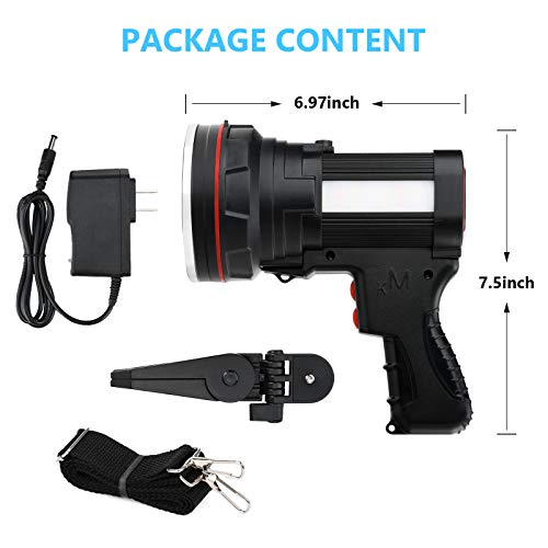 Rechargeable Spotlight Flashlight, SoupStall 6000 Lumens Large Handheld Flashlight, Super Bright Outdoor and Camping Searchlight with Floodlight and Foldable Tripod