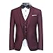 Men's Slim Fit 3 Piece Suit One Button Blazer Tux Vest & Trousers Dark Red