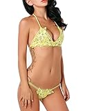 Fanala Women Halter Floral Sheer Lace Bikini Set Swimwear Bathing Suit