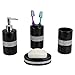 Crystal-Trimmed 4-Piece Ceramic Bathroom Set (Black), Chic Design Bathroom Accessory Set Bath Accessories For Bathroom Includes Soap Dish, Tumbler, Toothbrush Holder, and Lotion Dispenser