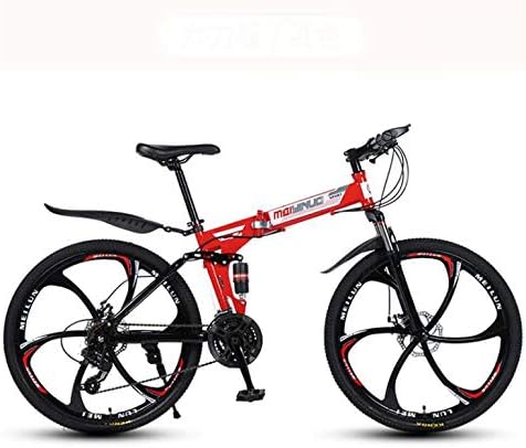 GASLIKE Folding Mountain Bike Bicycle for Adults, High Carbon Steel Frame, Spring Suspension Fork, Double Disc Brake, PVC Pedals And Rubber Grips