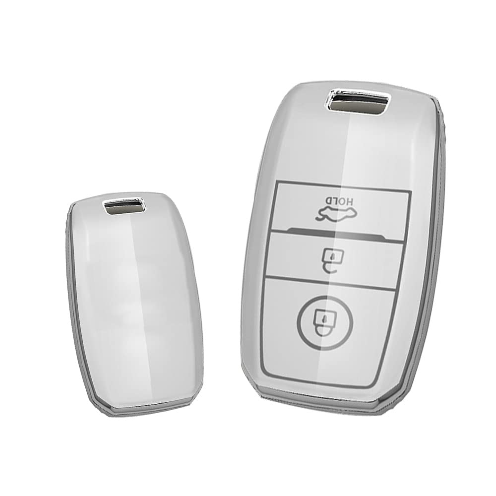 KUNIO Key Fob Cover fit for Kia Sportage Rio NIRO Sorento Stonic Ceed 2 Picanto GT Line Picanto X-line Soul K3 KX3 Keyless Key Cover TPU Key Box 3 Buttons C White