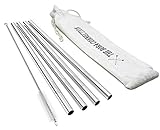 Reuseable Stainless Steel Boba Straws | Smoothies Milkshake Drinking Bubble Tea Metal Jumbo Wide Fat | Set of 4 + Cleaning Brush + Travel Linen Pouch