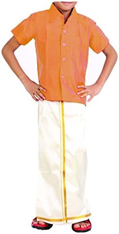 VINAB Cotton Shirt and Dhoti Set for Kids/Boys Velcro Hip Closure Dhoties(1 Ethinic wear Set)
