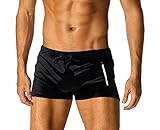Mens Swim Briefs Swimming Trunks with Zipper Pocket Swimwear Beach Shorts Boxer (Medium, Full Black)