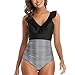 Leadmall Women’s Tankini Monokini Swimwear | Ladies Color Block Flounce V Neck One Piece Swimsuit Stripe Tummy Control Beachwearthumb 1