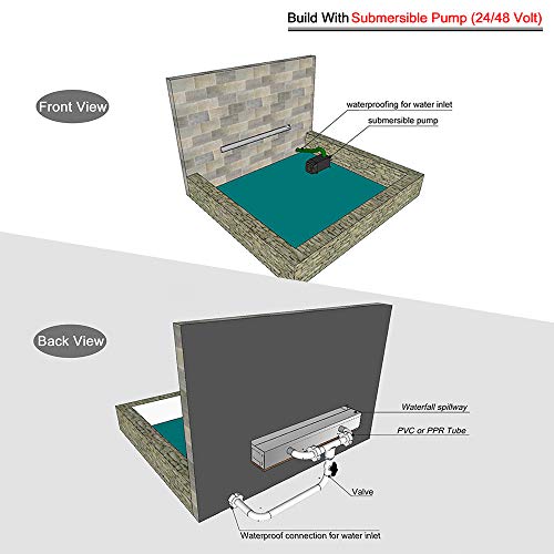 YUDA 12" Lighted Pool Fountain With LED 7 Color Changing, Stainless Steel Waterfall Spillway For Sheer Descent - Thumbnail 4
